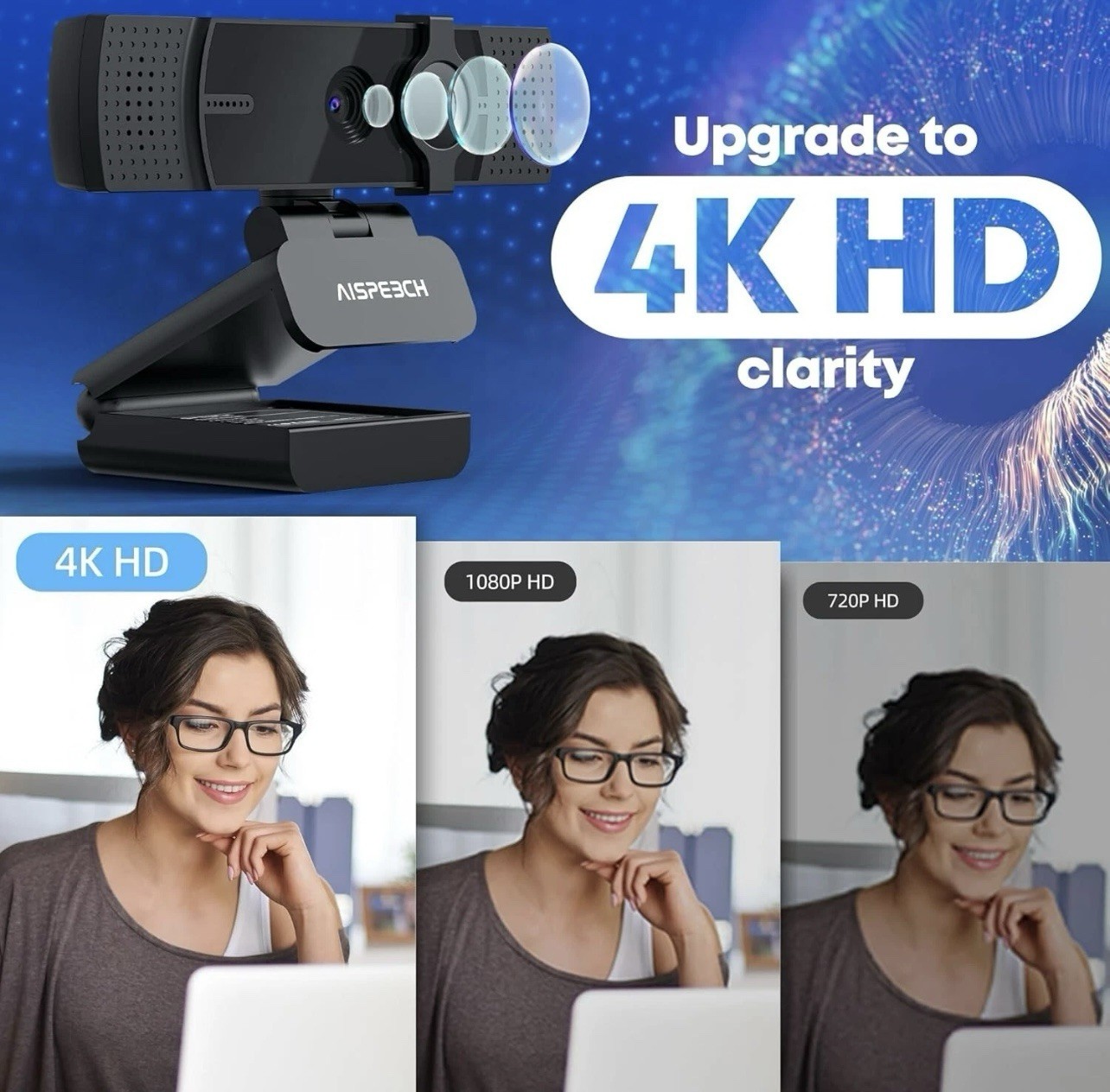 AISPEECH 4K Ultra HD Webcam, UVC20