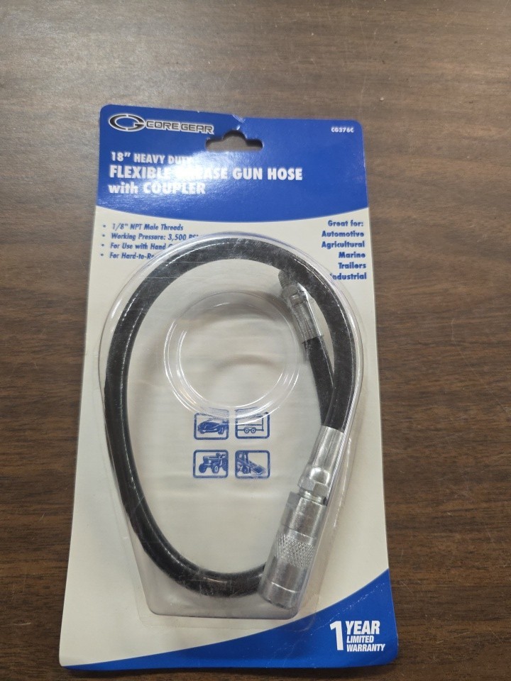 Core Gear 18” Heavy Duty Flexible Grease Gun Hose With Coupler