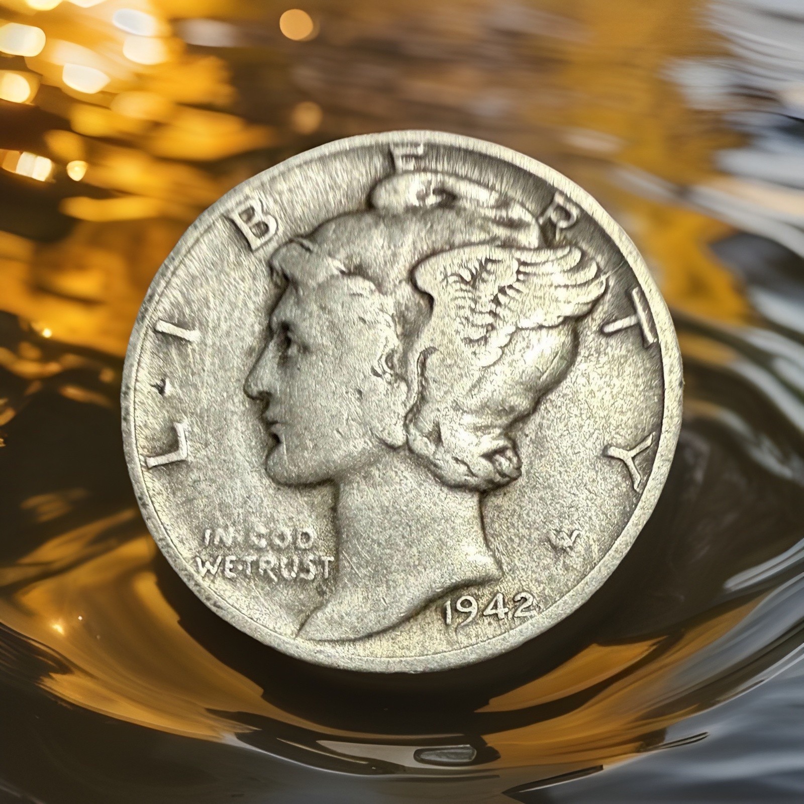 1942D Mercury Dime 10C Coin Error “In Cod We Trust” 90% Silver