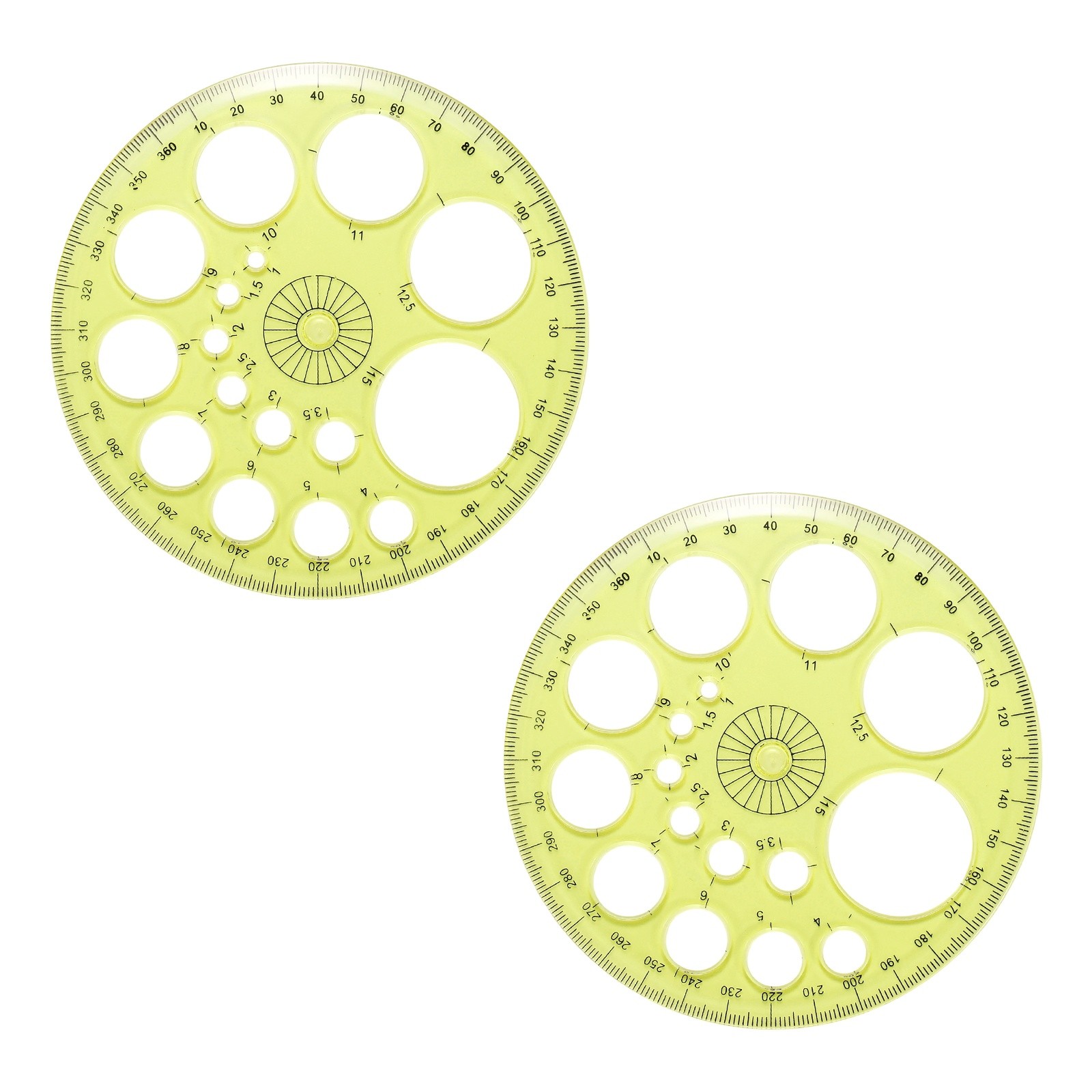 360-Degree Plastic Protractor, 2Pcs Circle Template for Office Supplies, Yellow