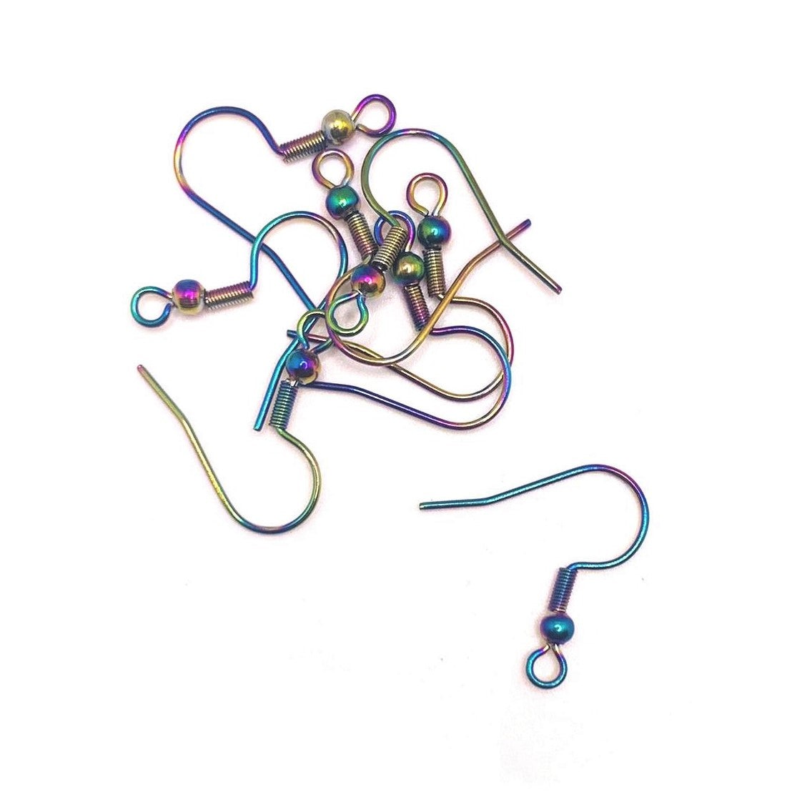 201 Stainless Steel Rainbow Fish Hook Earring Wires with Spring and Ball, 20mm