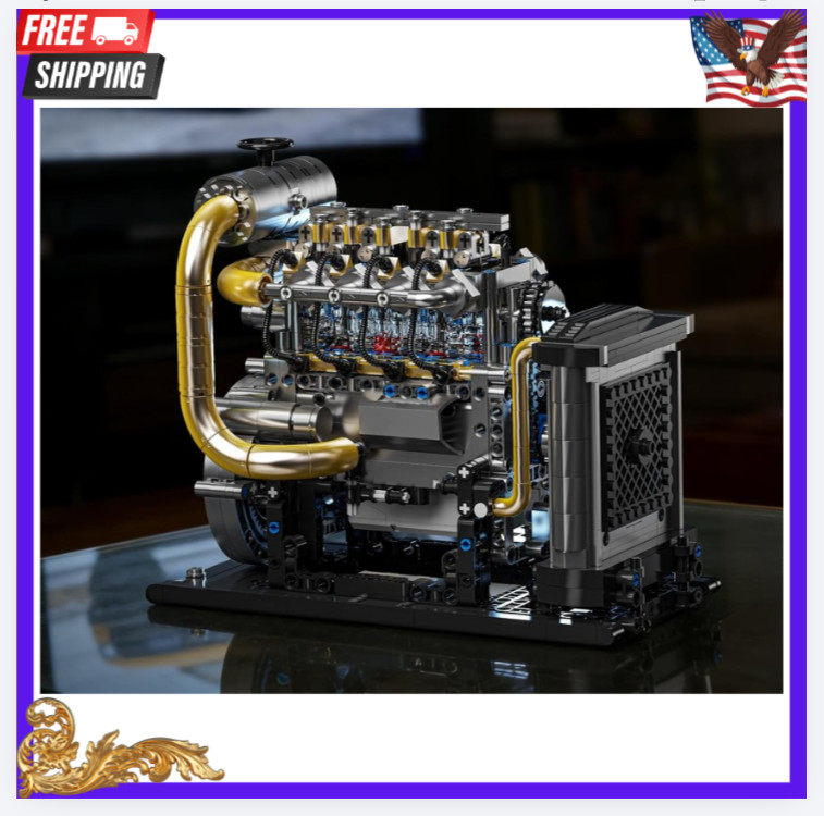 New Mini Inline 4 Cylinder Diesel Engine Model Kit 1029PCS Runs Motorized