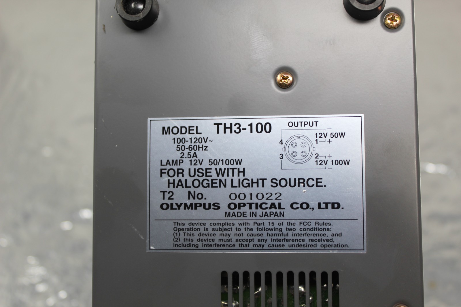 OLYMPUS OPTICAL TH3-100 (100-120V) HALOGEN LIGHT SOURCE POWER SUPPLY