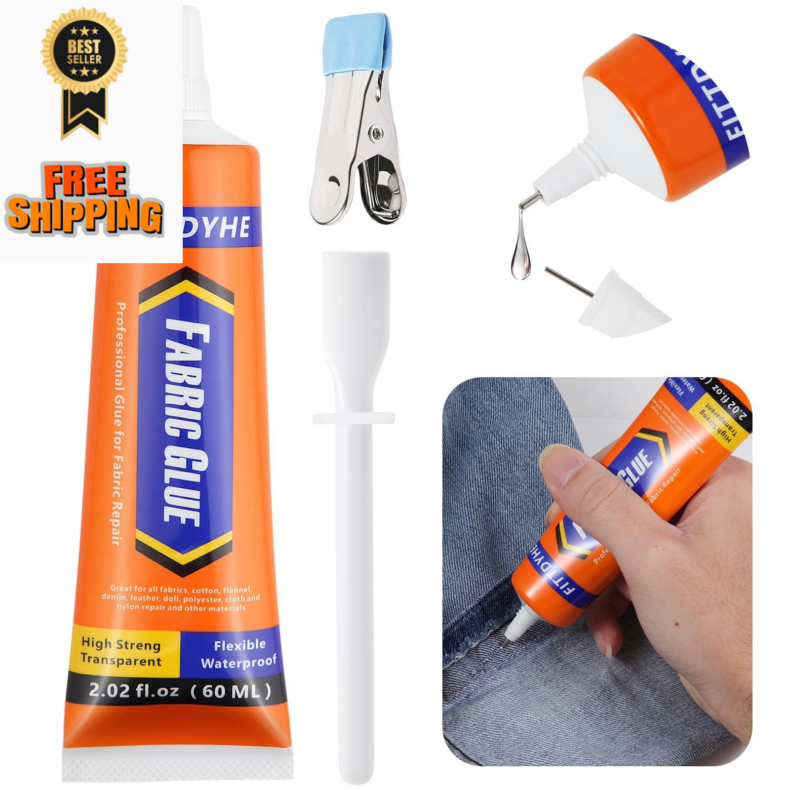 FITTDYHE Fabric Glue Permanent, 60 ML Washable Clear 1 count, 1 Pack , 60