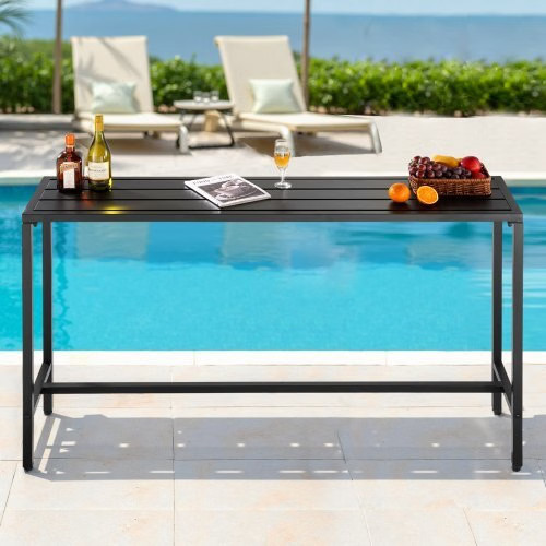 Outdoor Bar Table, 63 x 15 in Patio Bar Table, Waterproof Top & Sturdy Metal Fra
