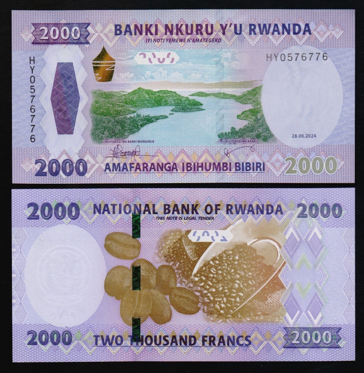 RWANDA: B143a P#W44 2000 Rwanda Francs 28.06.2024 Uncirculated Banknote.