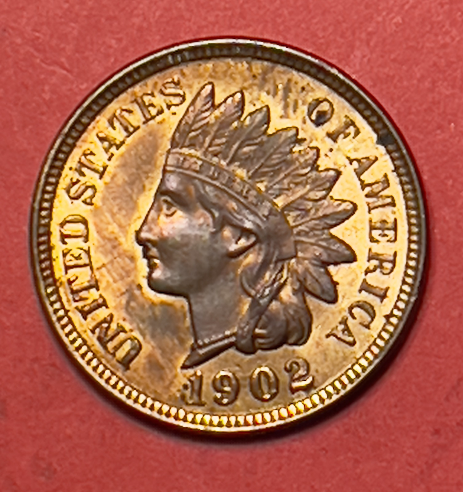 1902 Indian Head Cent,  Red/Brown,  Uncirculated, As Shown.