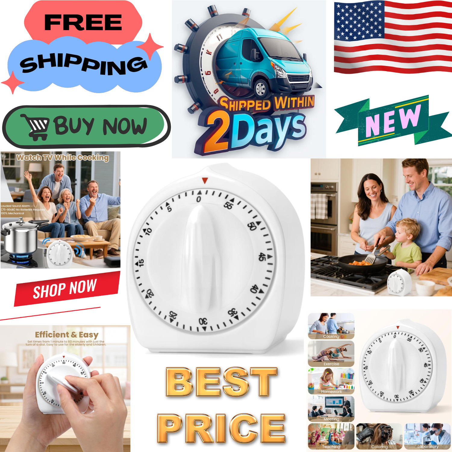 Kitchen Timers for Cooking, 60 Minute Wind up - Chef Cooking Timer with Loud Ala