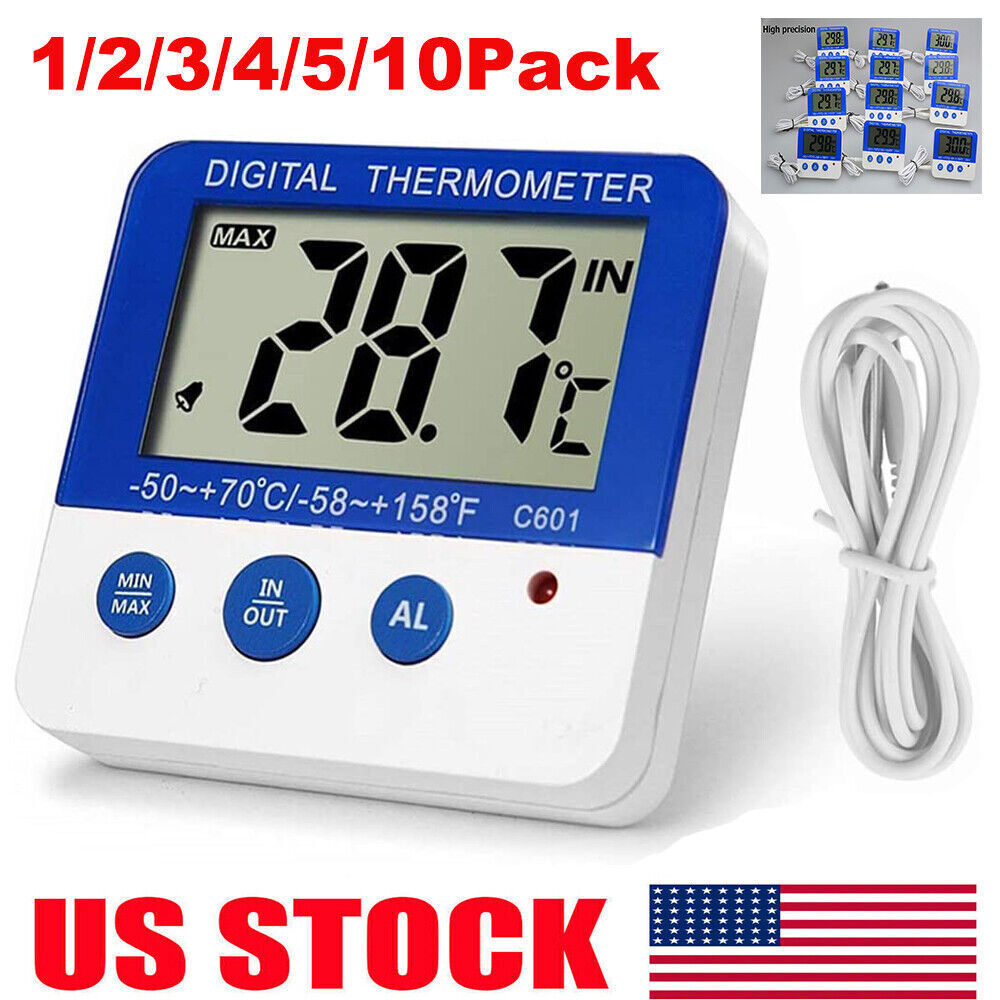 Digital Freezer/Fridge Thermometer with Magnet LED Alarm Indicator Max/Min °C/°F