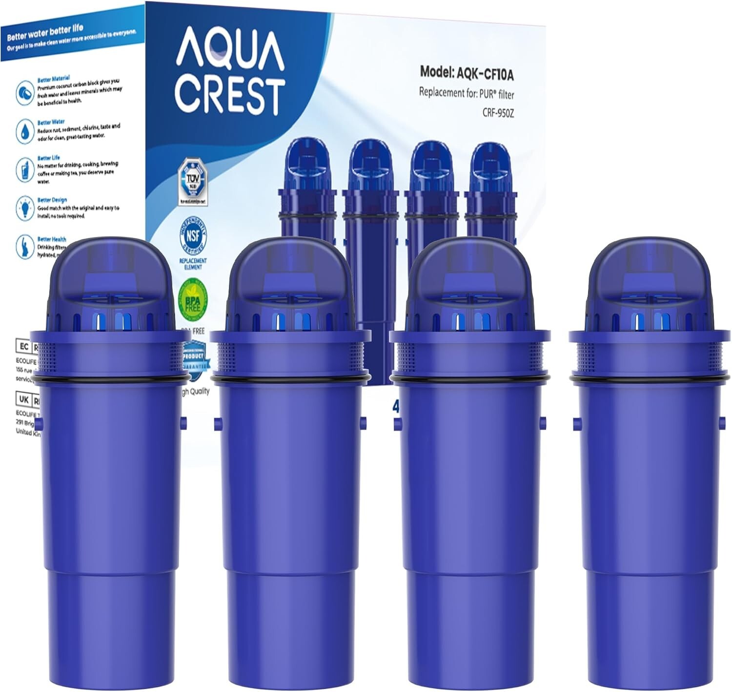 AQUA CREST CF10A Pitcher Water Filter, Replacement for CRF-950Z, PPF951K (6)