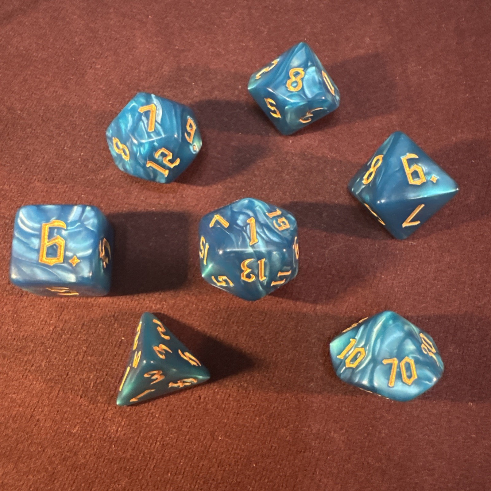 Turquoise Marbled 7-piece Acrylic Dice Set - RPG DND 3