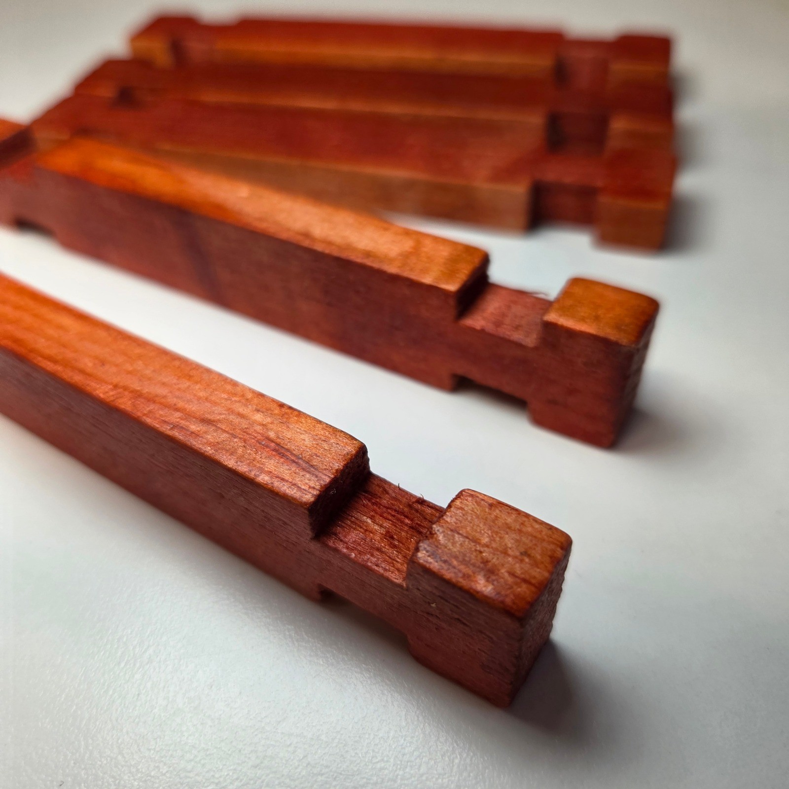 Vintage Red Wooden Building Blocks Square Interlocking Logs Set of 5