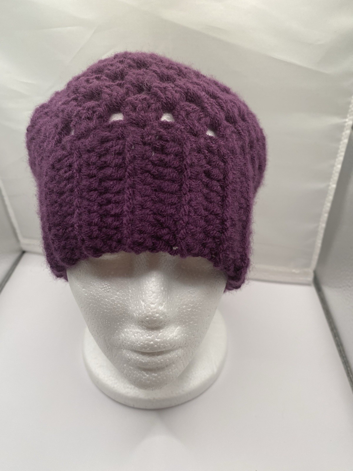 Handmade Granny Stitch Crochet Beanie Eggplant Color,  Unisex Adult Hat