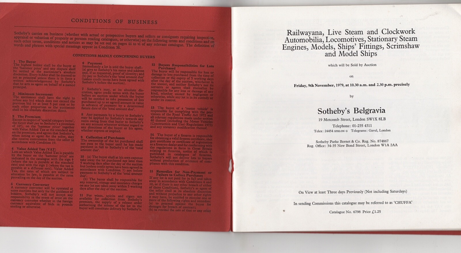 1979 63PP SOTHEBYS BELGRAVIA AUCTION CATALOG STEAM RAILWAYANA AUTOMOBILIA