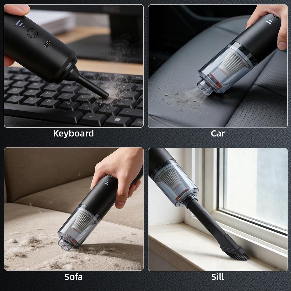 IFTHFOUR Computer Vacuum Cleaner Cordless, Strong Suction & Handheld, Black