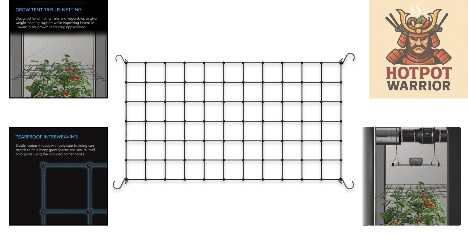 Adjustable 2x4 Trellis Netting with Steel Hooks - Ultimate Hydroponic Support