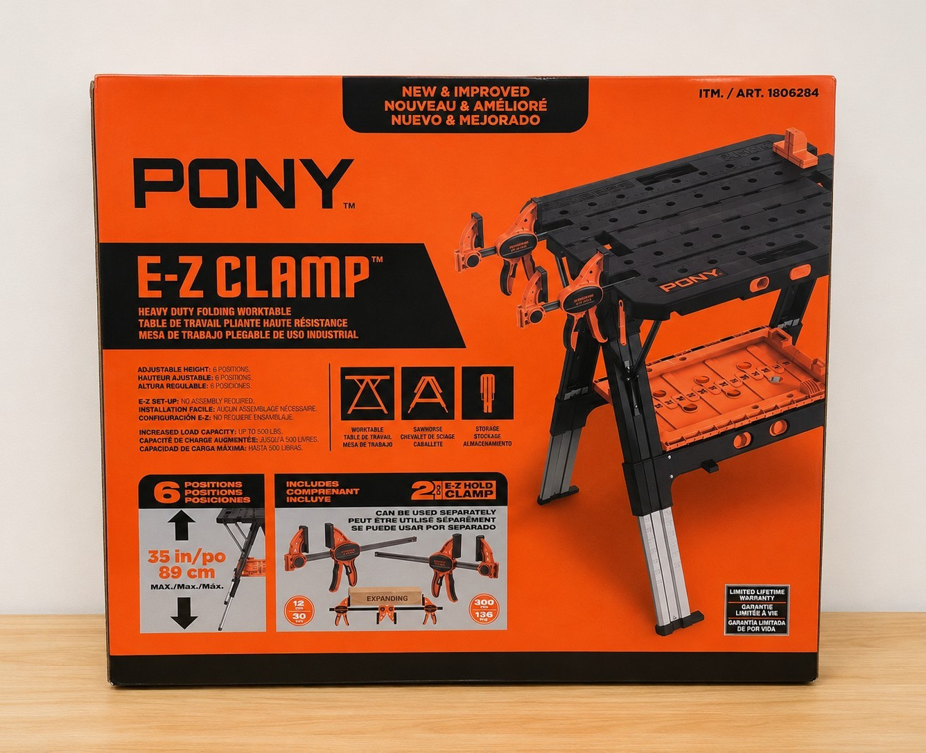 PONY E-Z Clamp Folding Clamp Work Bench, 500 lb Capacity, Adjustable Height