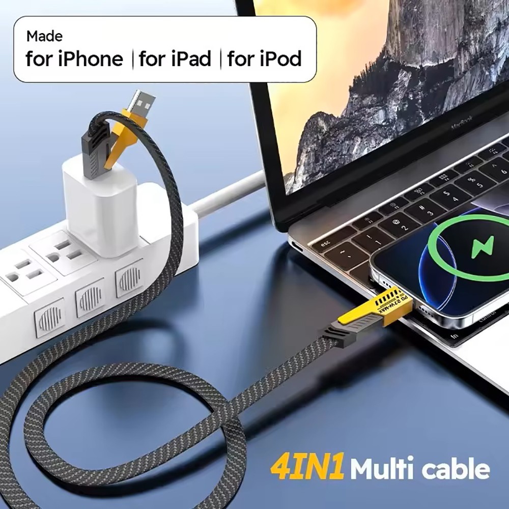 4-in-1 USB C Cable PD65W Fast Charging Data Sync Multi-Function for iPhone