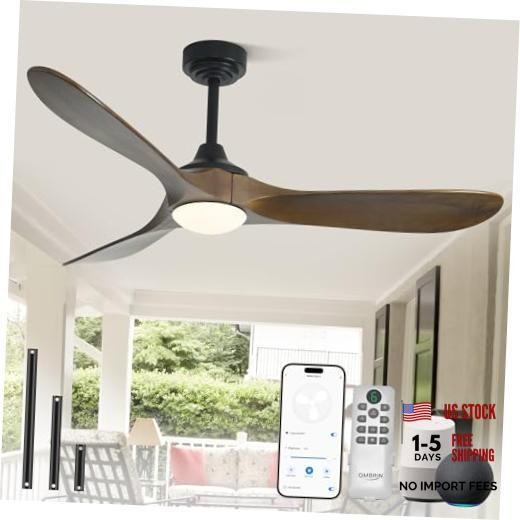 Outdoor Ceiling Fans with Lights,Smart Wood Ceiling Fan for 52 inch Bronze