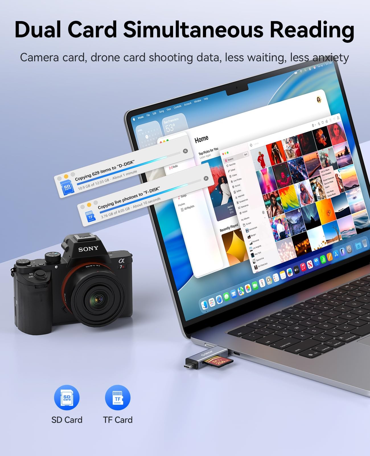 TF SD Card Reader USB 3.0 -, Dual Slot Dual Interface 5Gbps High Speed Memory...