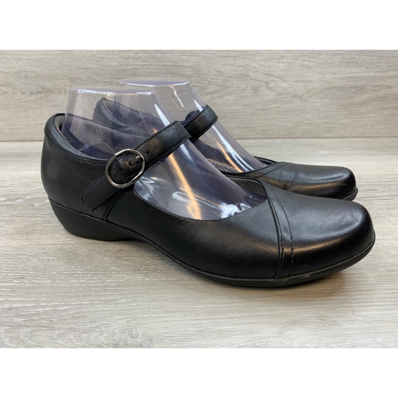 Dansko Fawna Women's Mary Jane Black Leather Shoes Low Wedge Comfort Shoes