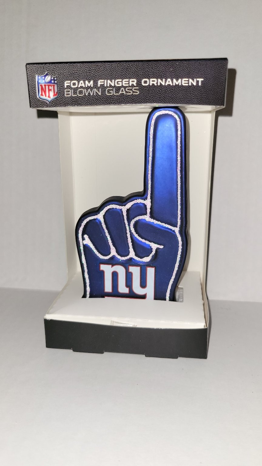 New York Giants NFL Foam Finger Ornament Blown Glass Christmas