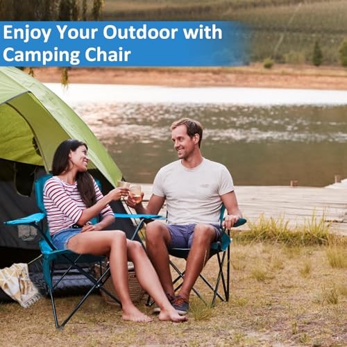 Foldable Camping Chair with Cup Holder, Storage Pocket, 225lbs Capacity, Wide
