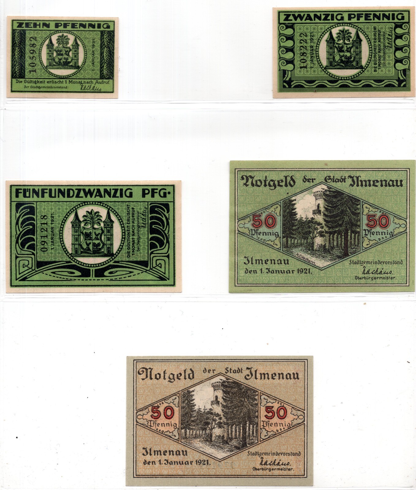 1921 Germany Ilmenau Notgeld Set of 5 Notes (1870)