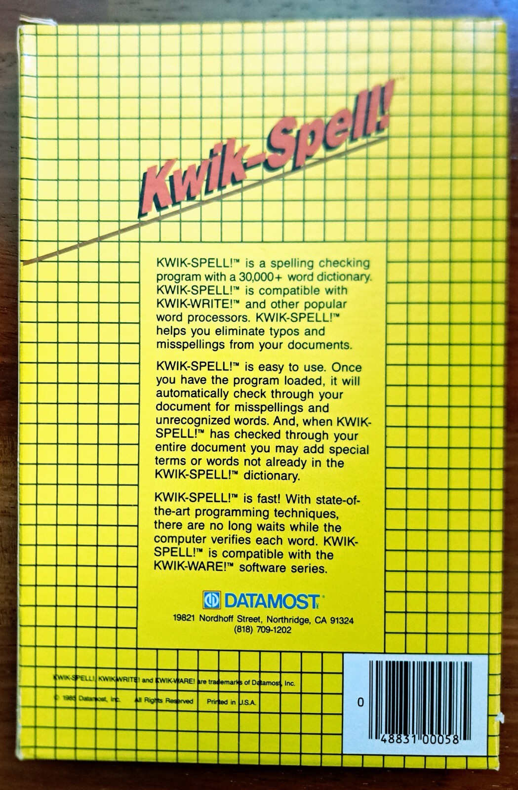 Kwik-Spell!, Datamost, Commodore, 1985, Diskette, Vintage Spell Check Software