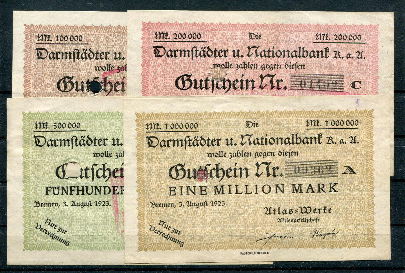 Bremen 4 Pieces Emergency Money Note / Atlas-Works 2/18287