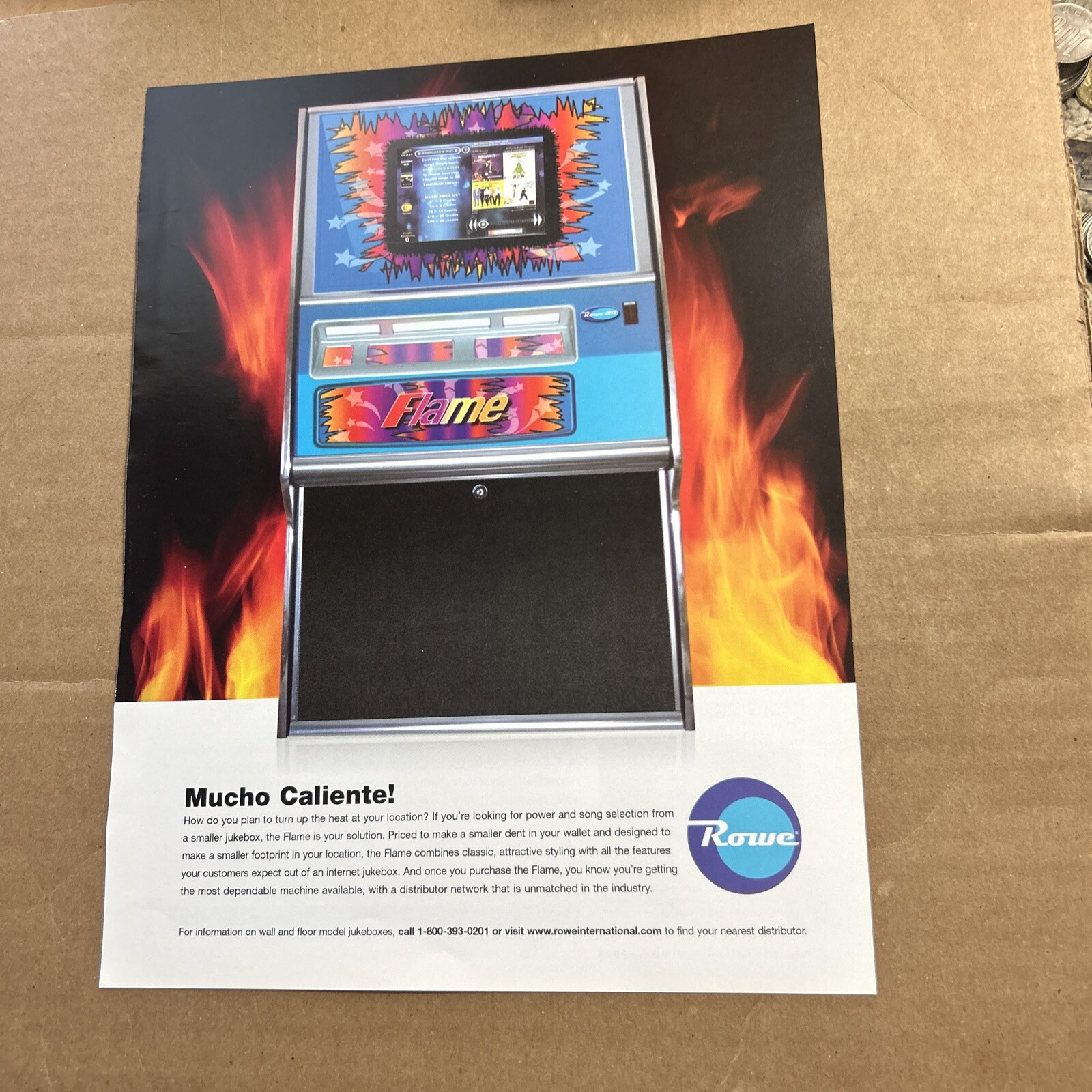 original Ad 11-8" Rowe Jukebox FLYER 2004 The Flame