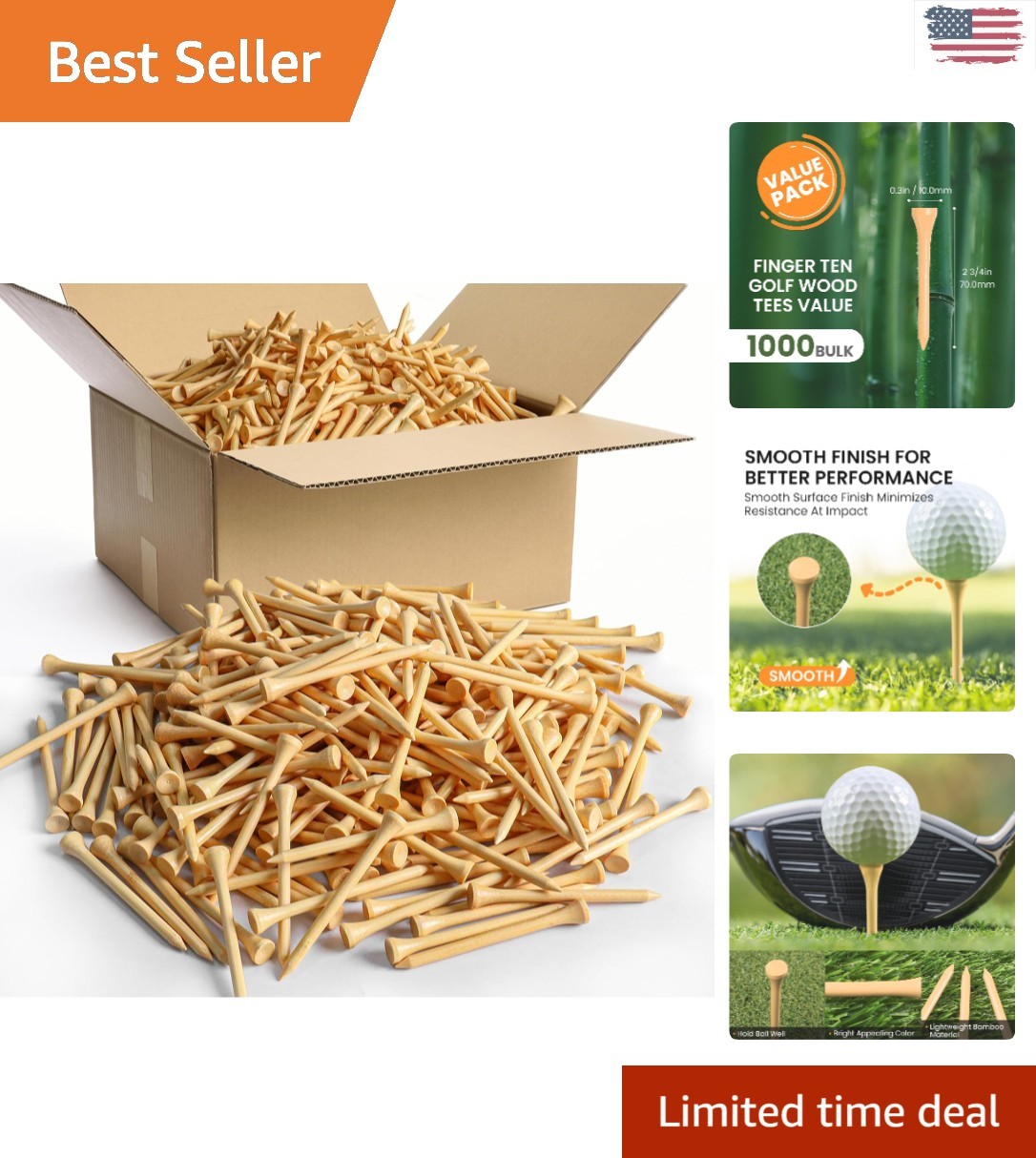 Bamboo Golf Tees - Durable Wooden Tees in Bright Colors, 1000 Count