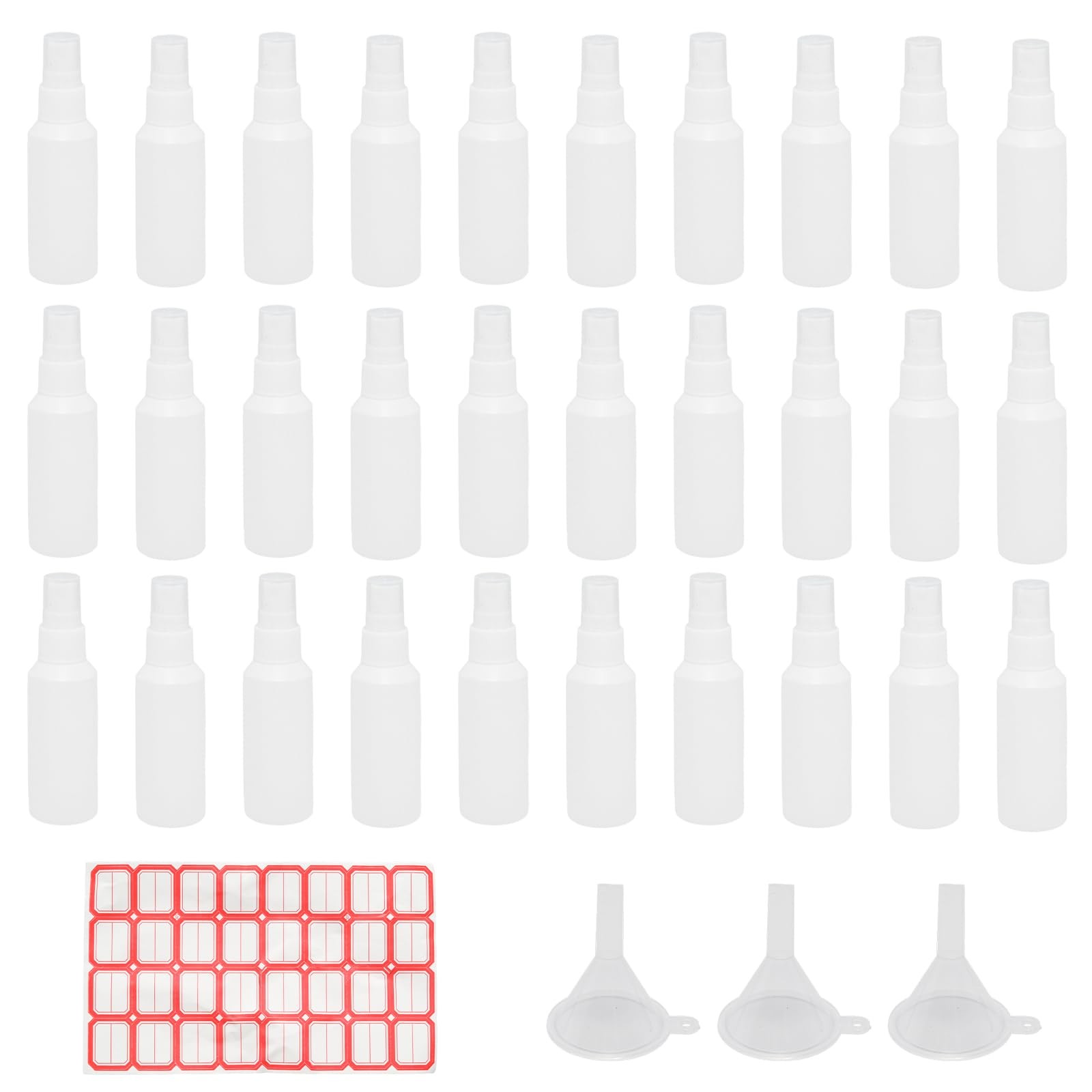 Mormchlots 30pcs 2oz Mini Spray Bottles with 5pcs Funnels 50pcs Labels,Fine M...