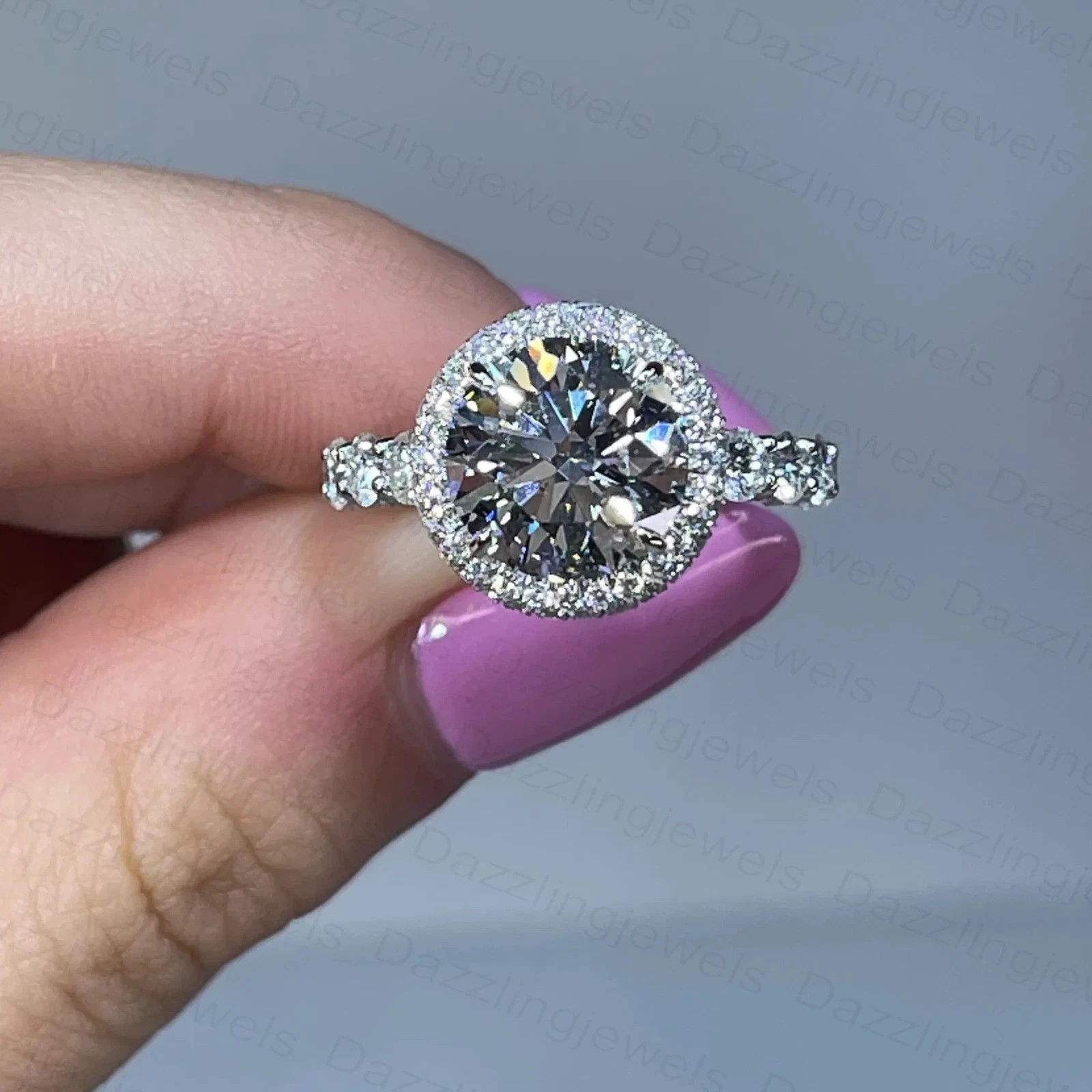 Halo Setting 3.50 Ct Moissanite Round Cut Engagement Wedding Ring