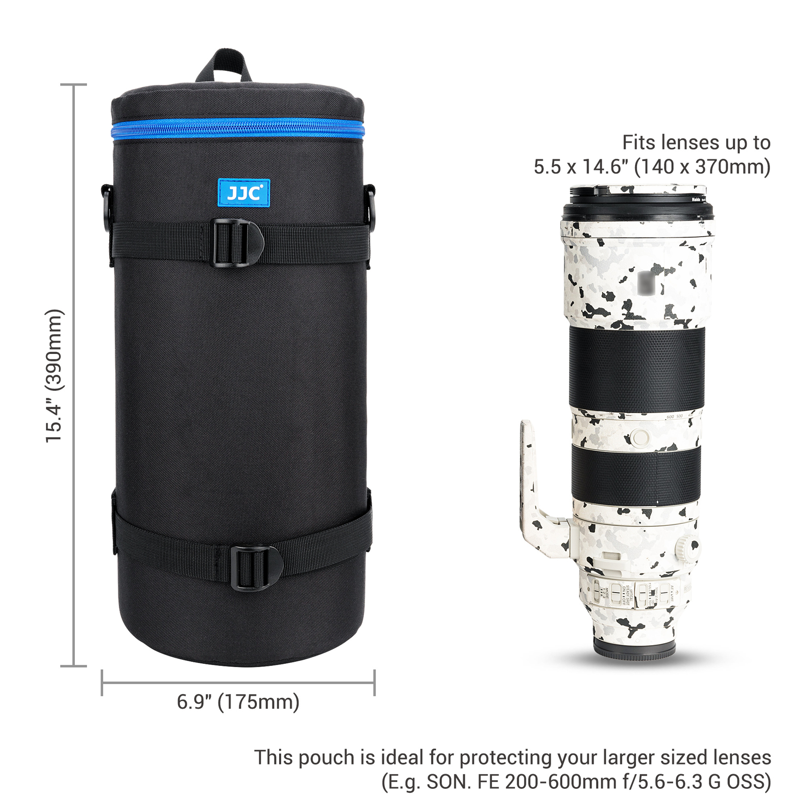 JJC 140x370mm Deluxe Lens Pouch Bag for Sony FE 200-600 F5.6-6.3 Lens SEL200600G