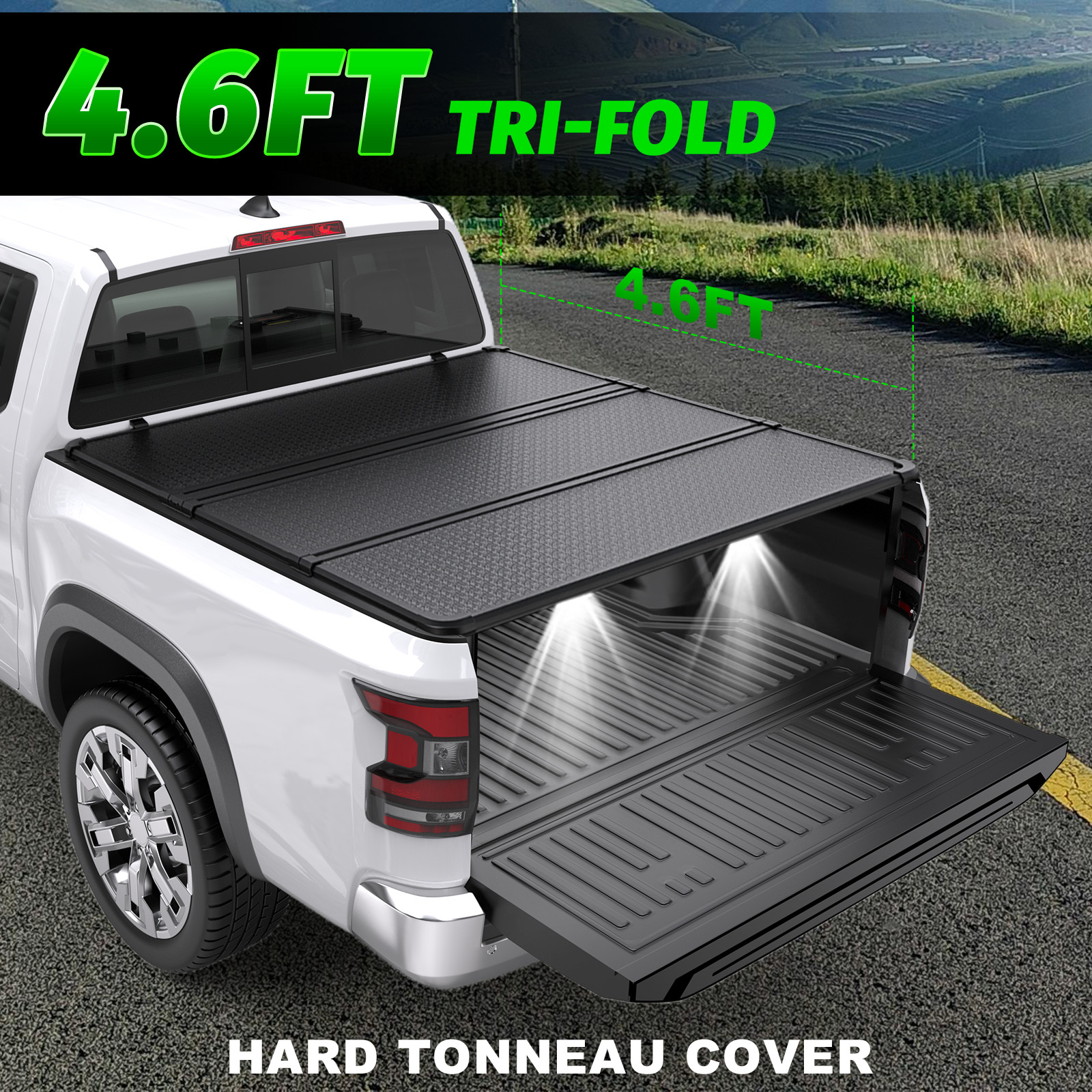1X 4.5FT 4.6FT Hard Tonneau Cover For 2022-2026 Ford Maverick Truck Bed Tri-Fold