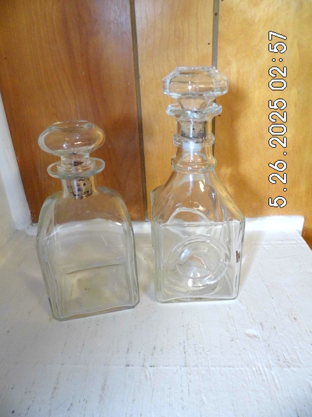 Two Different Clear Glass Liquor Bottle/Decanter Empty  9-1/2'' & 8''