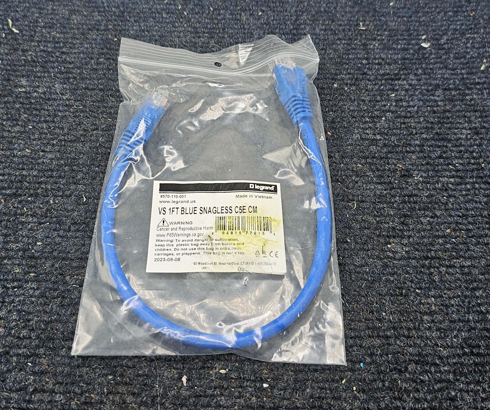 (QTY 3) Legrand 570-110-001: Q-Series 1 ft Patch Cords, CAT5E, Booted - Blue