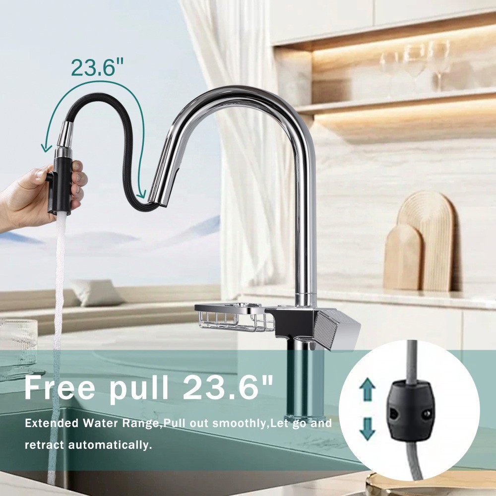 High Arc Pull Down Kitchen Faucet Single Hole Stainless Steel Modern Sink