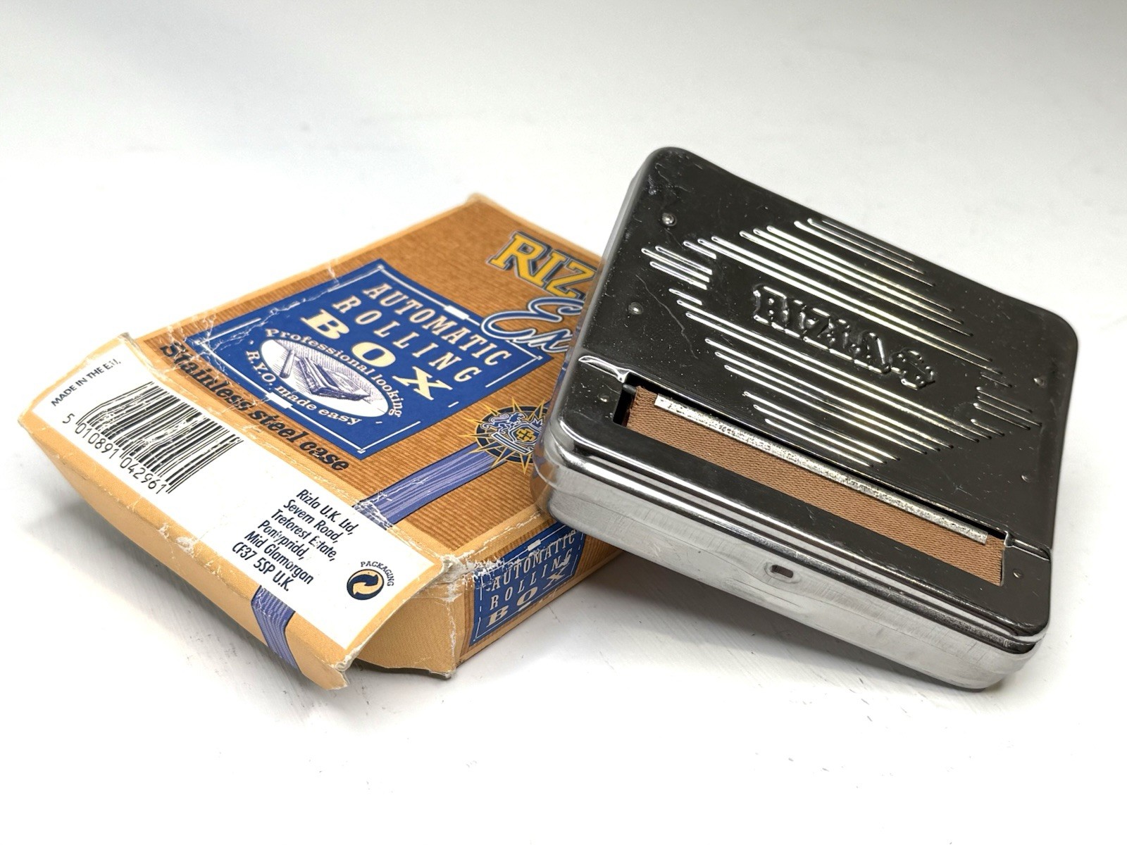 Vtg Rizla+ Extras Automatic Cigarette Rolling Machine Stainless Box - With Box
