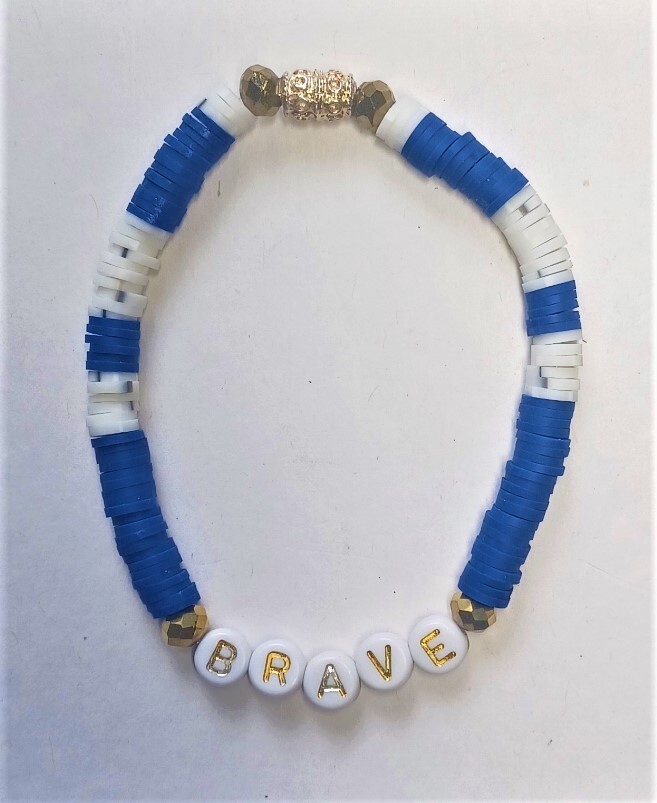 Stretchy Blue and White Disc Bracelet-Brave