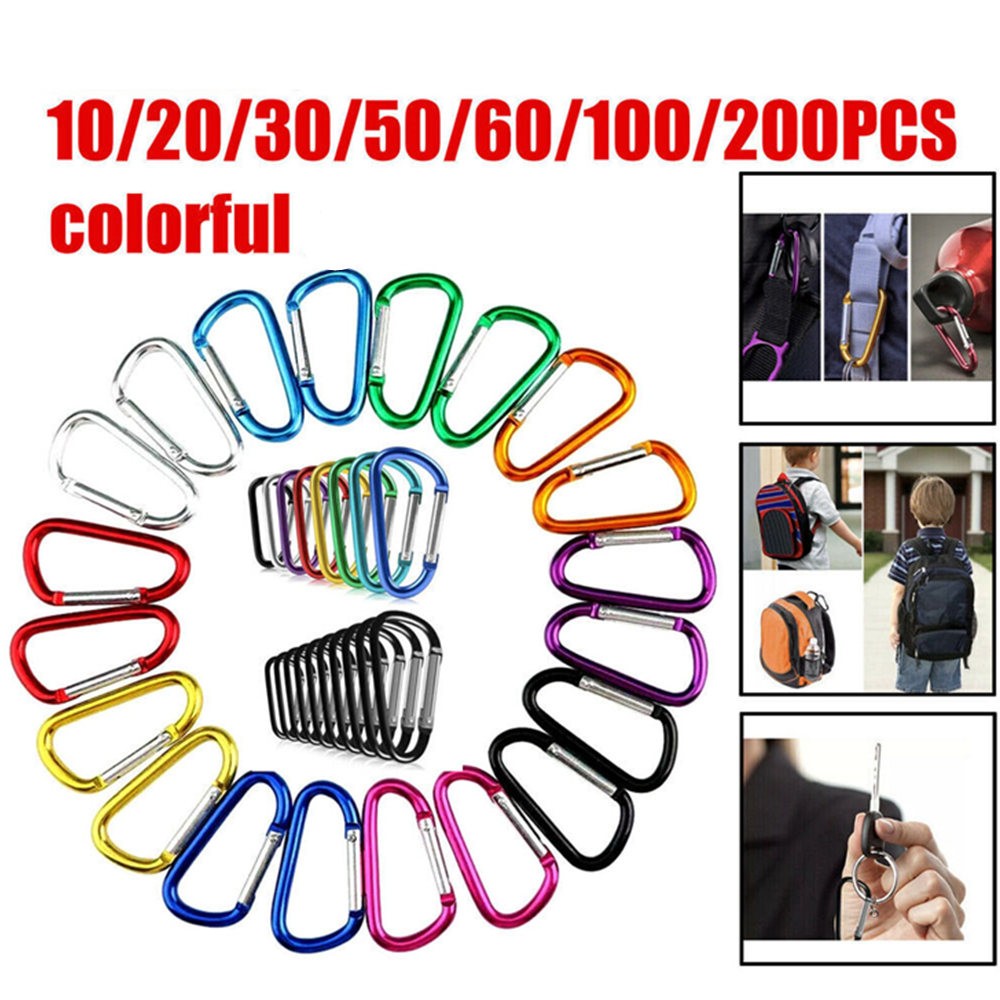 10Pcs-200Pcs Aluminum D Ring Spring Snap Hook Keychain Clasp