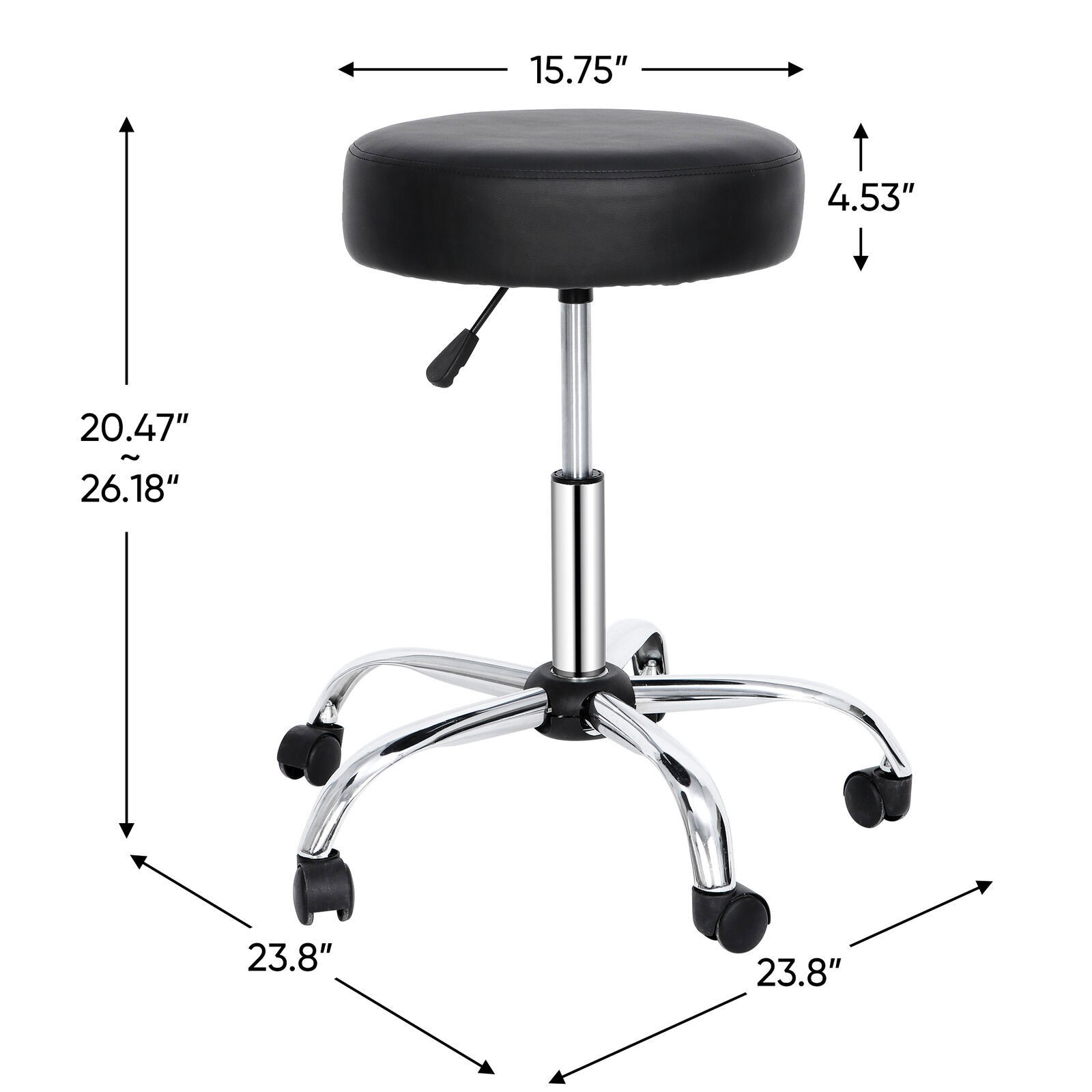 Durable Drafting Spa Bar Rolling Stool w/Wheels Black Multi-Purpose Adjustable
