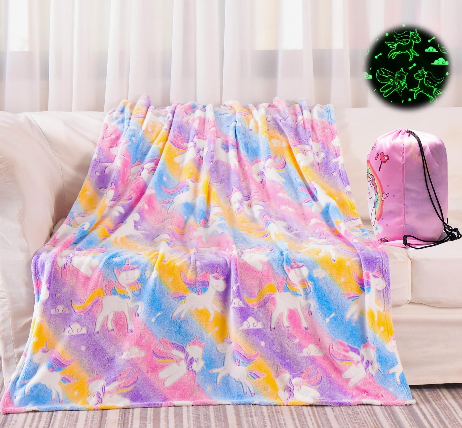Unicorn Glow in The Dark Blanket for Girls,Unicorns Gifts Toys for Girls,Soft...