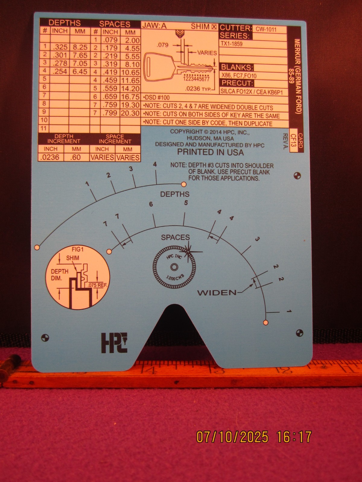 *HPC 1200 BLITZ KEY CODE CARD CF 13  ( GERMAN FORD 85 THRU 89 ) BRAND NEW