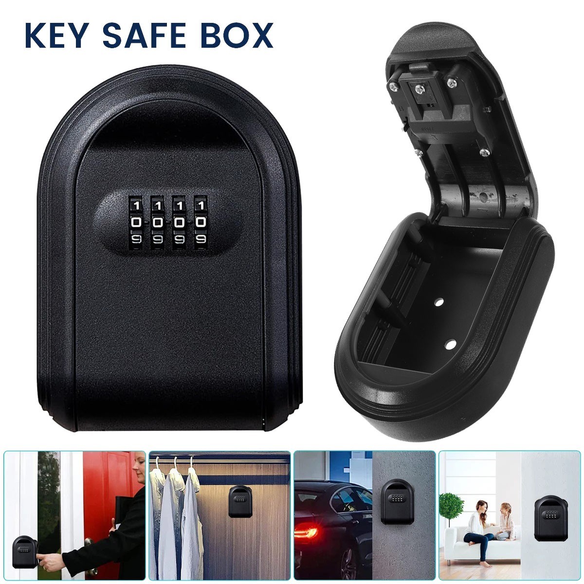 4 Digit Outdoor High Security Wall Mounted Key Safe Box Code Secure Lock Storage