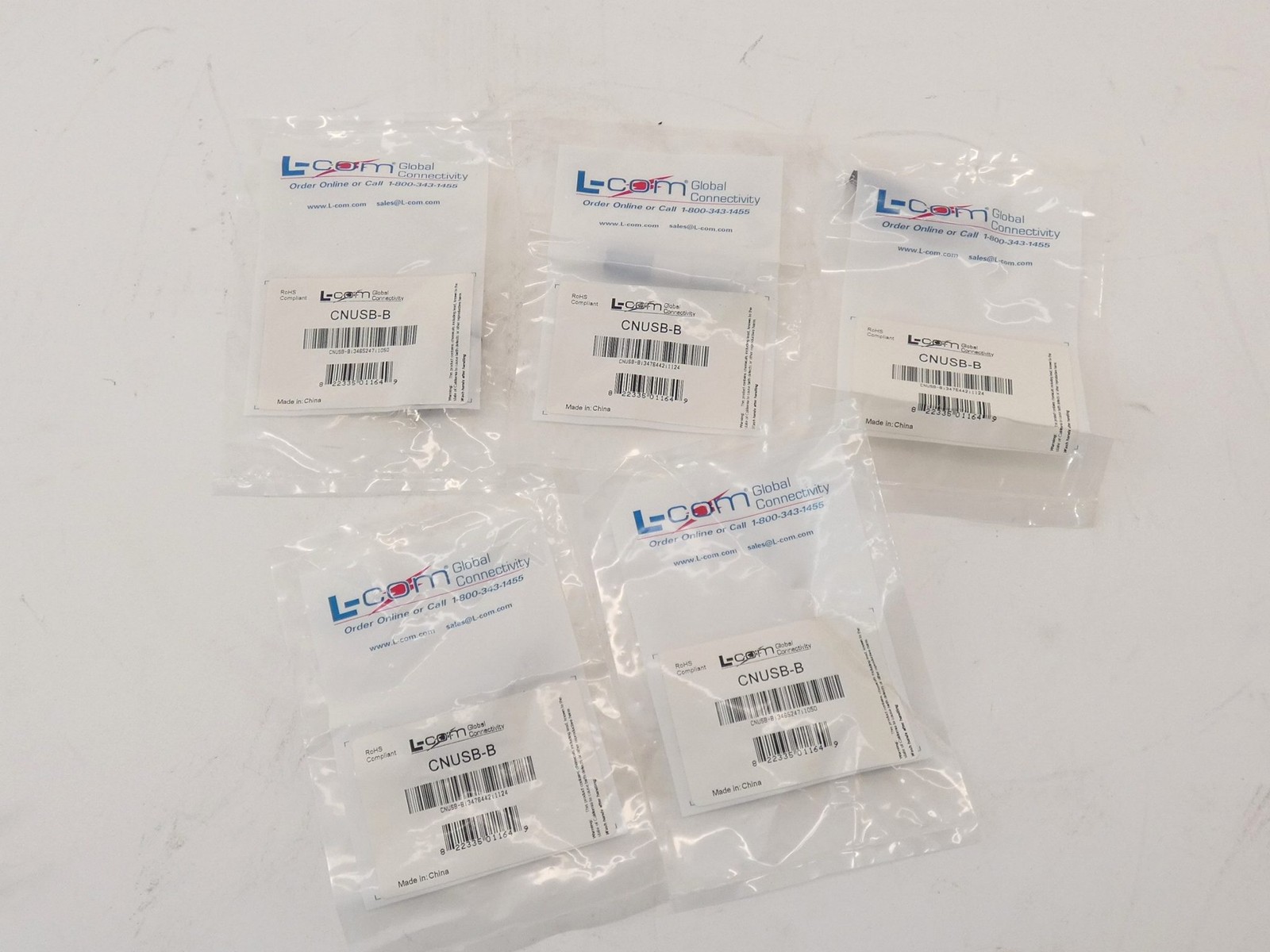 *Lot of 5* L-Com CNUSB-B Type B USB Connector - NEW Surplus!
