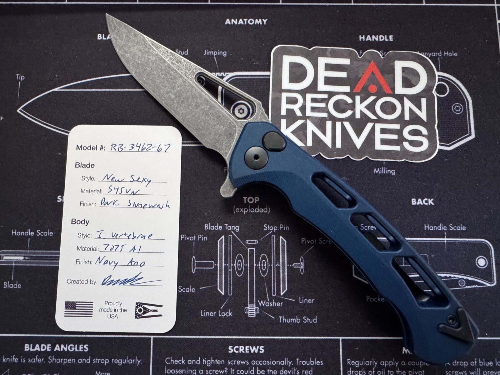 Dead Reckon Knives New Sexy Folding Knife S45VN Navy Blue Aluminum