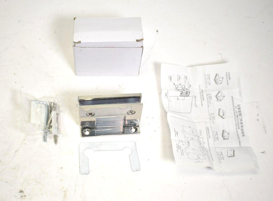 JHS Wall Mounted Glass Door Hinge 0° - 90° - 180° Chrome Plated w Plasti Pieces