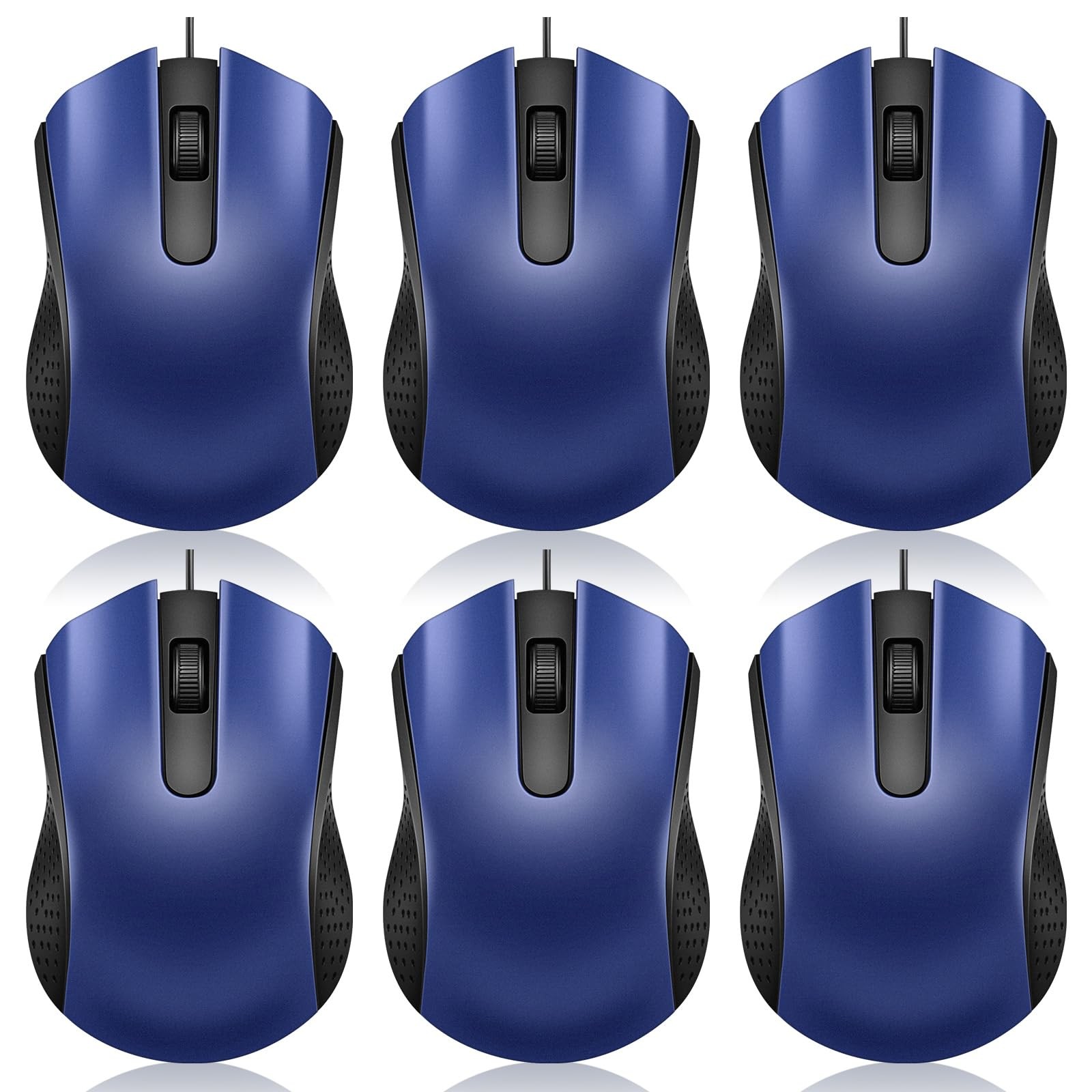 Wired USB Computer Mouse Bulk 6 PCS 3 Button Corded Mice for Laptop Blue